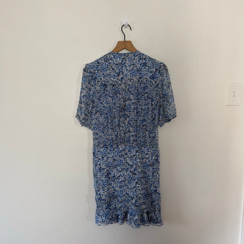 Veronica Beard Women's Blue Floral 100% Silk Gathered Mini Dress Size 10 - Picture 4 of 4